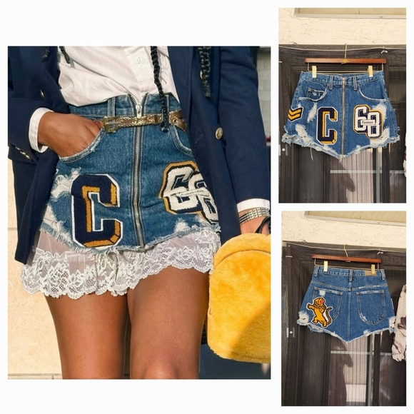 Carmar Beatrice Varsity Letter Denim Skirt - Picture 1 of 2